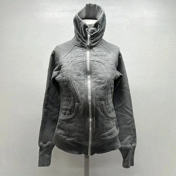 Lululemon Scuba Jacket Sweatshirt Mock Neck Full Zip Up Grey Size 4 - Picture 1 of 13